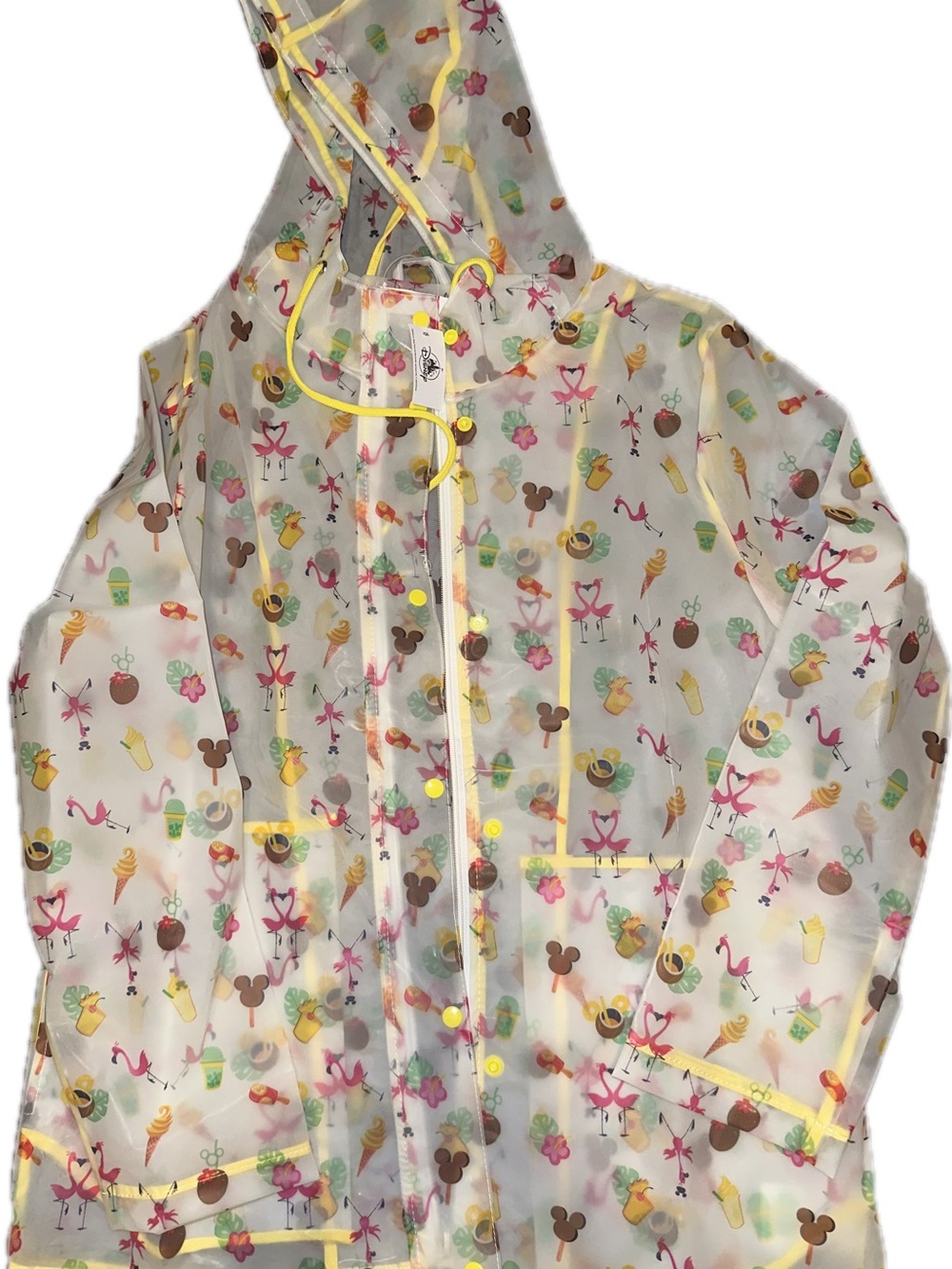 Disney Clear Raincoat with Yellow Trim and Multicolor Icons